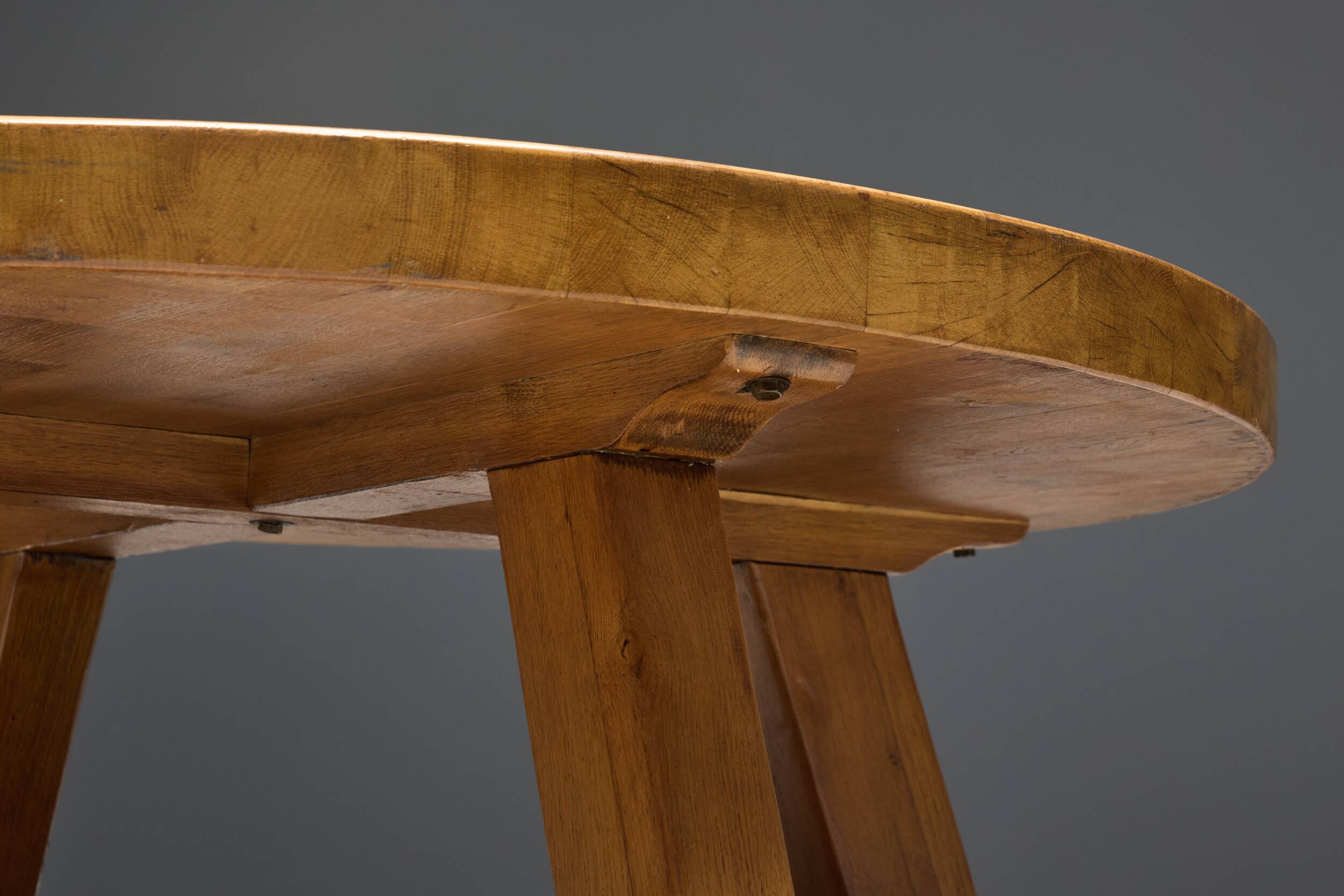 Brutalist Round Coffee Table in Solid Wood, France, 1960s