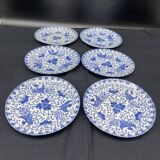 Service of 6 dessert plates, floral decoration, flowers, Japanese porcelain, Phoenix pattern, Blue, Japan