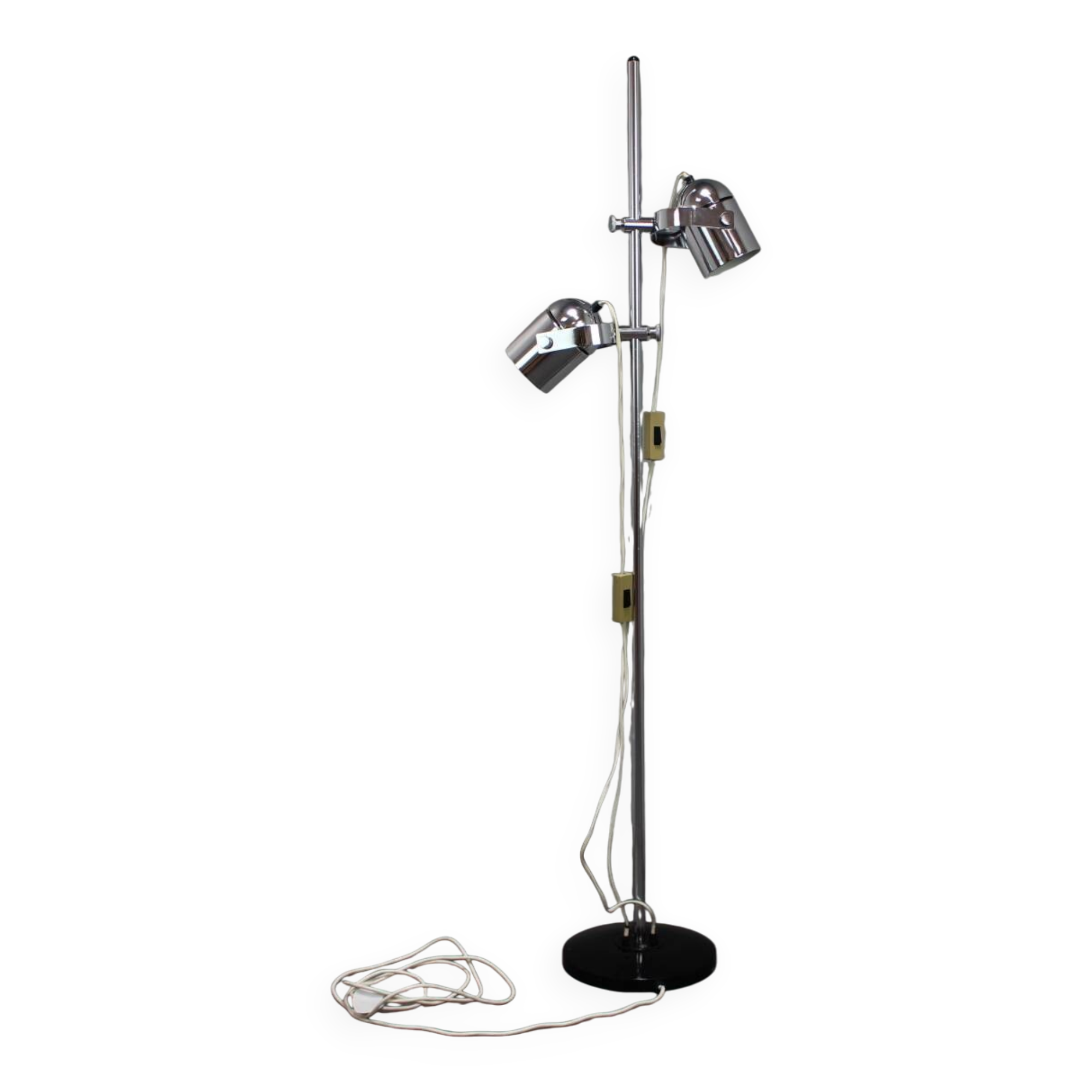 Adjustable double spotlight floor lamp "Stanislav Indra Chrome", Czechoslovakia