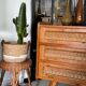 Old vintage wooden and rattan chest of drawers