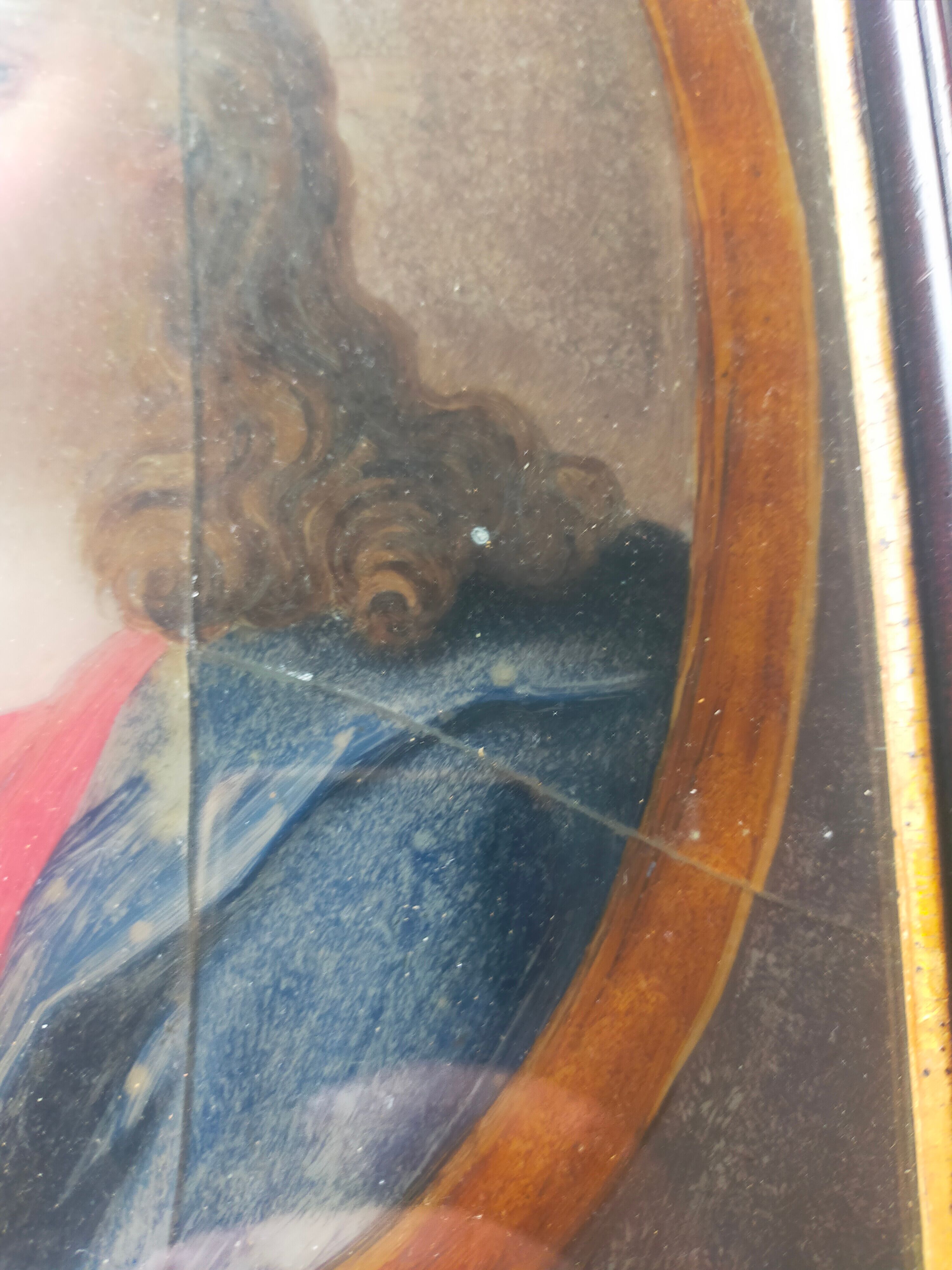 Ancient painting on glass depicting a female figure XVlll century