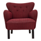 Fauteuil danois des années 1960, en laine de meuble rayée rouge, pieds en bois de chêne.