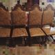 Set of 4 Spanish Renaissance chairs from the 19th century - carved wood with waffle leather.