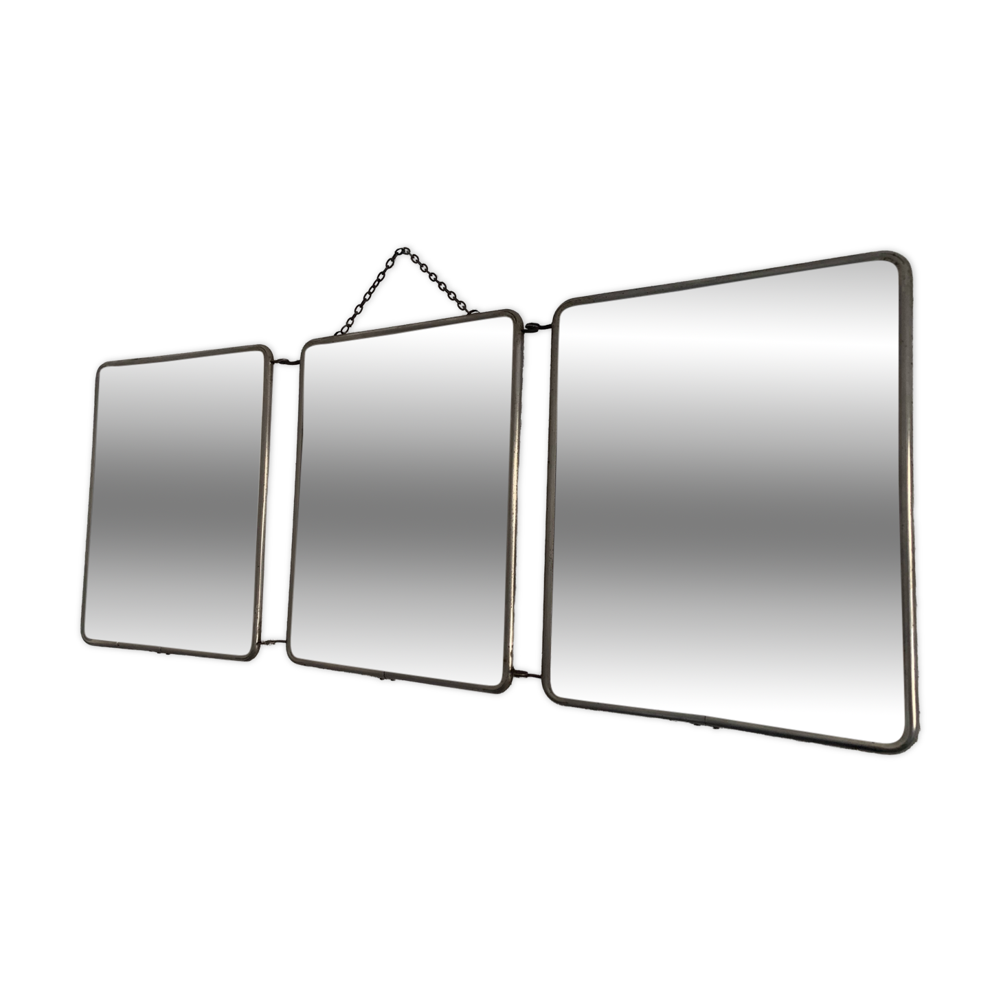 Vintage 1960s triptych barber hairdresser pumpkin mirror - 27 x 68 cm