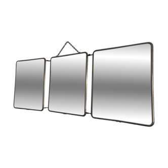 Miroir vintage 1960 triptyque barbier coiffeur citrouille - 27 x 68 cm