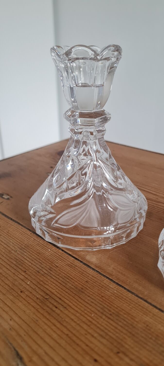 Pair of chiseled crystal candlesticks