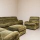 Canapé modulable vintage en velours vert avec fauteuil assorti et pouf