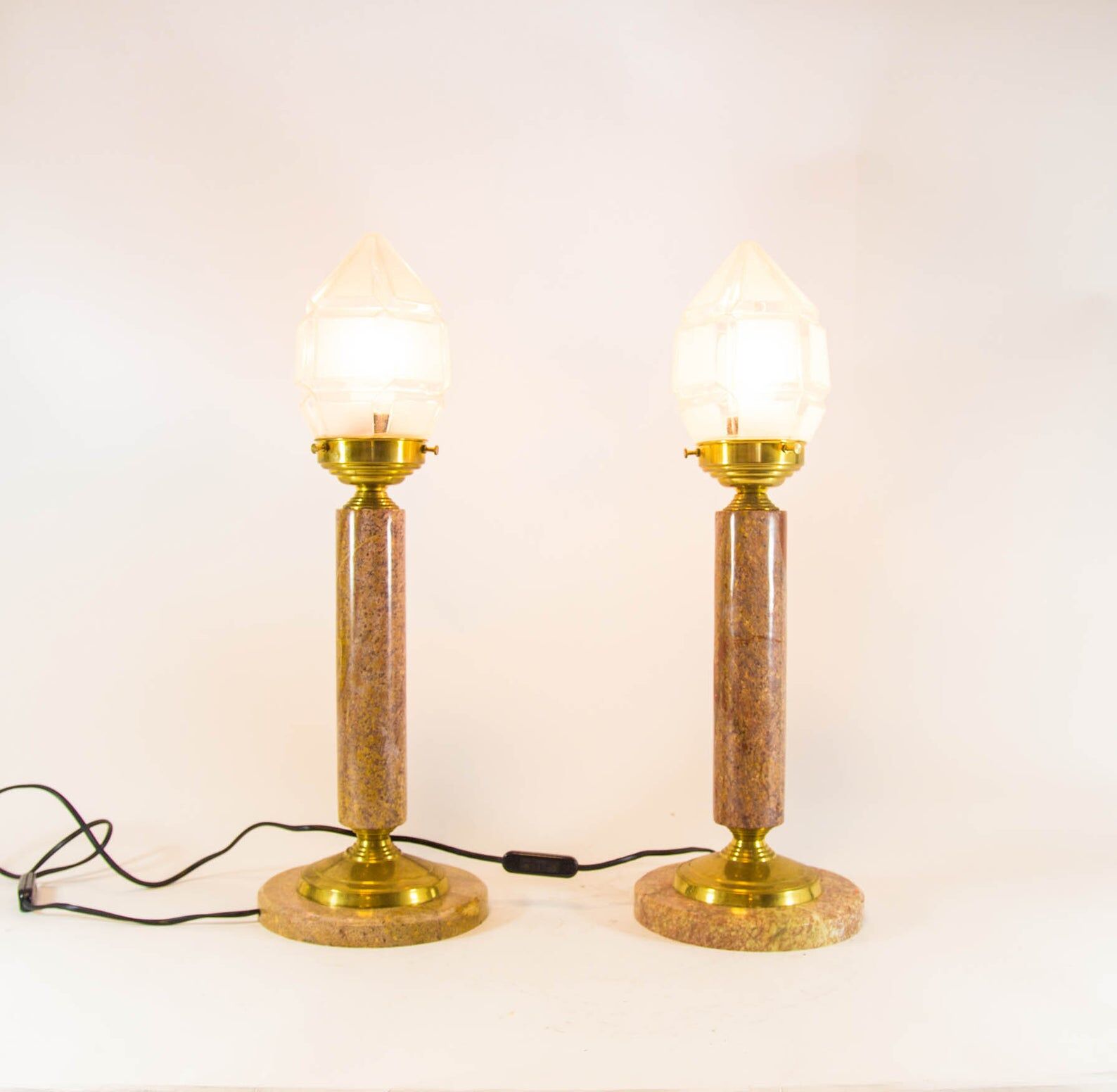 Set of XL Art Deco lamps in heavy marble