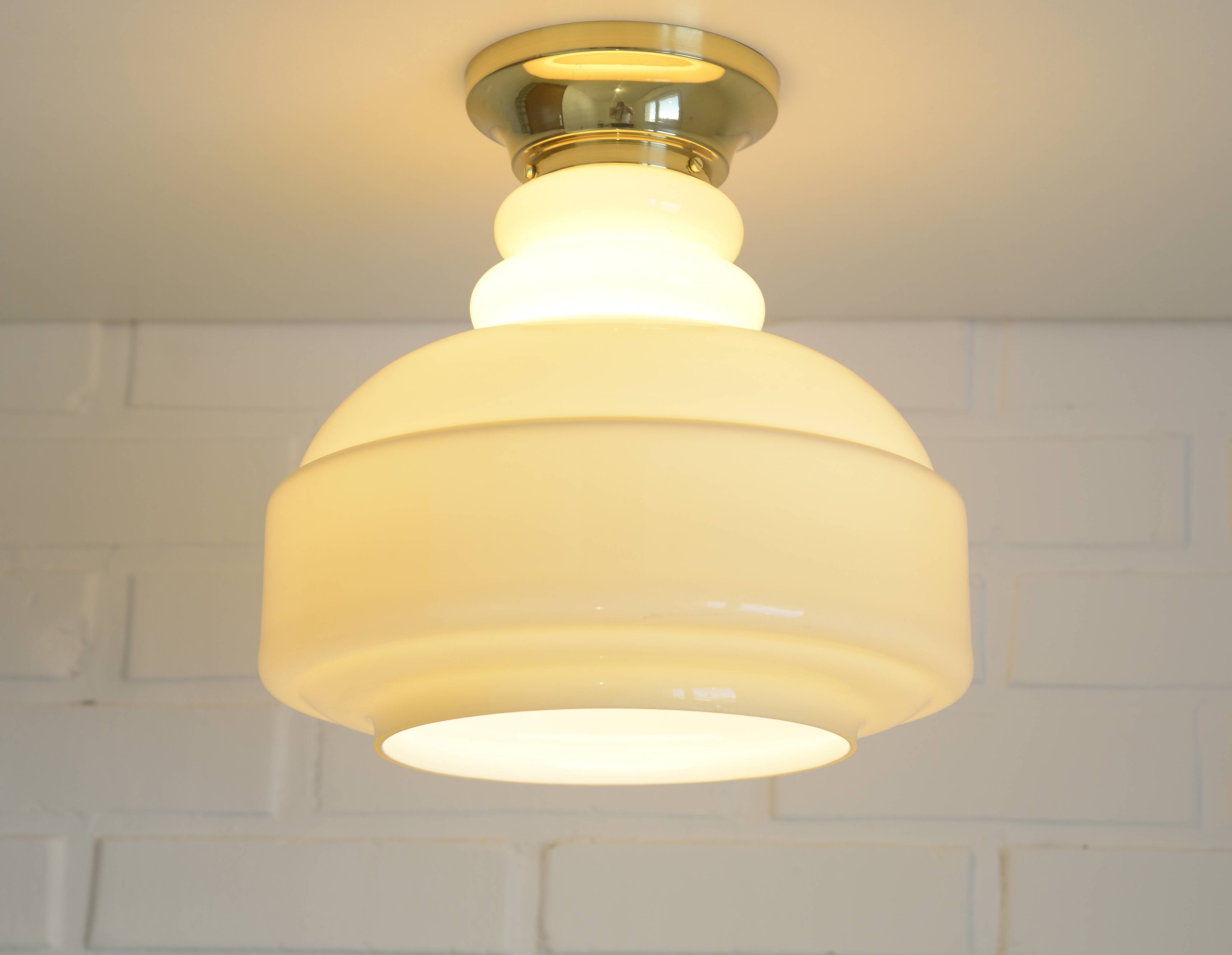 Vintage Ceiling Light Beige Glass Semi Flush Mount Lighting Redesign 1970's