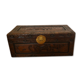 Carved wooden chest with Asian décor