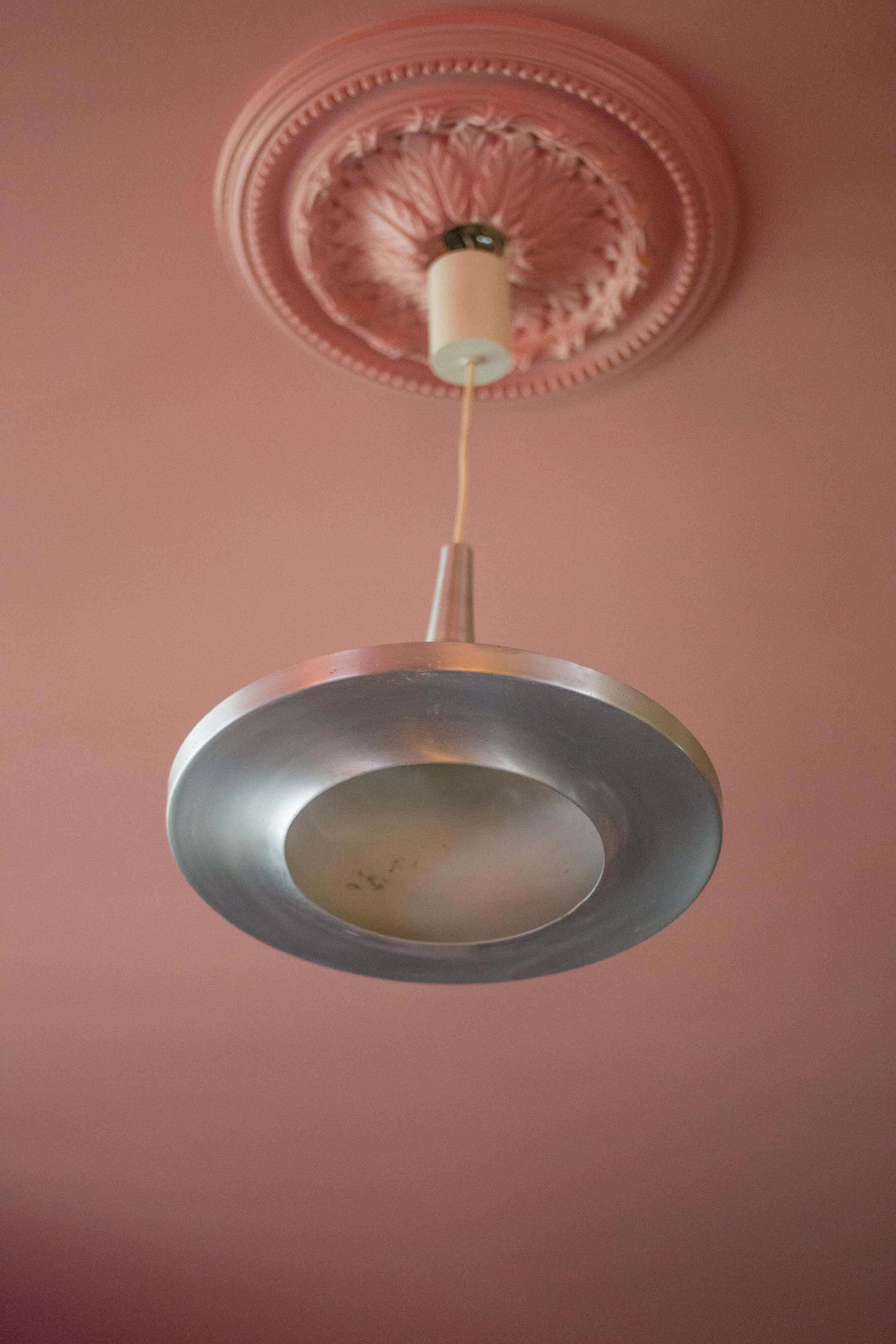 Space Age aluminum suspension, saucer suspension, vintage ceiling lamp, ceiling lamp