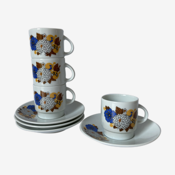 Lot de 4 tasses à café + soucoupes floral 70S de Waldenthal Allemagne