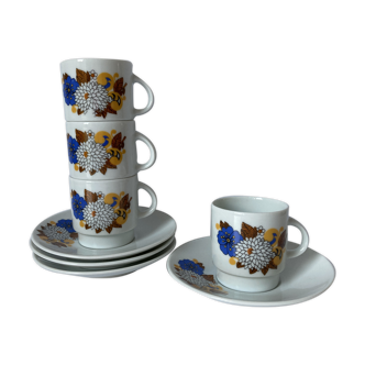 Lot de 4 tasses à café + soucoupes floral 70S de Waldenthal Allemagne