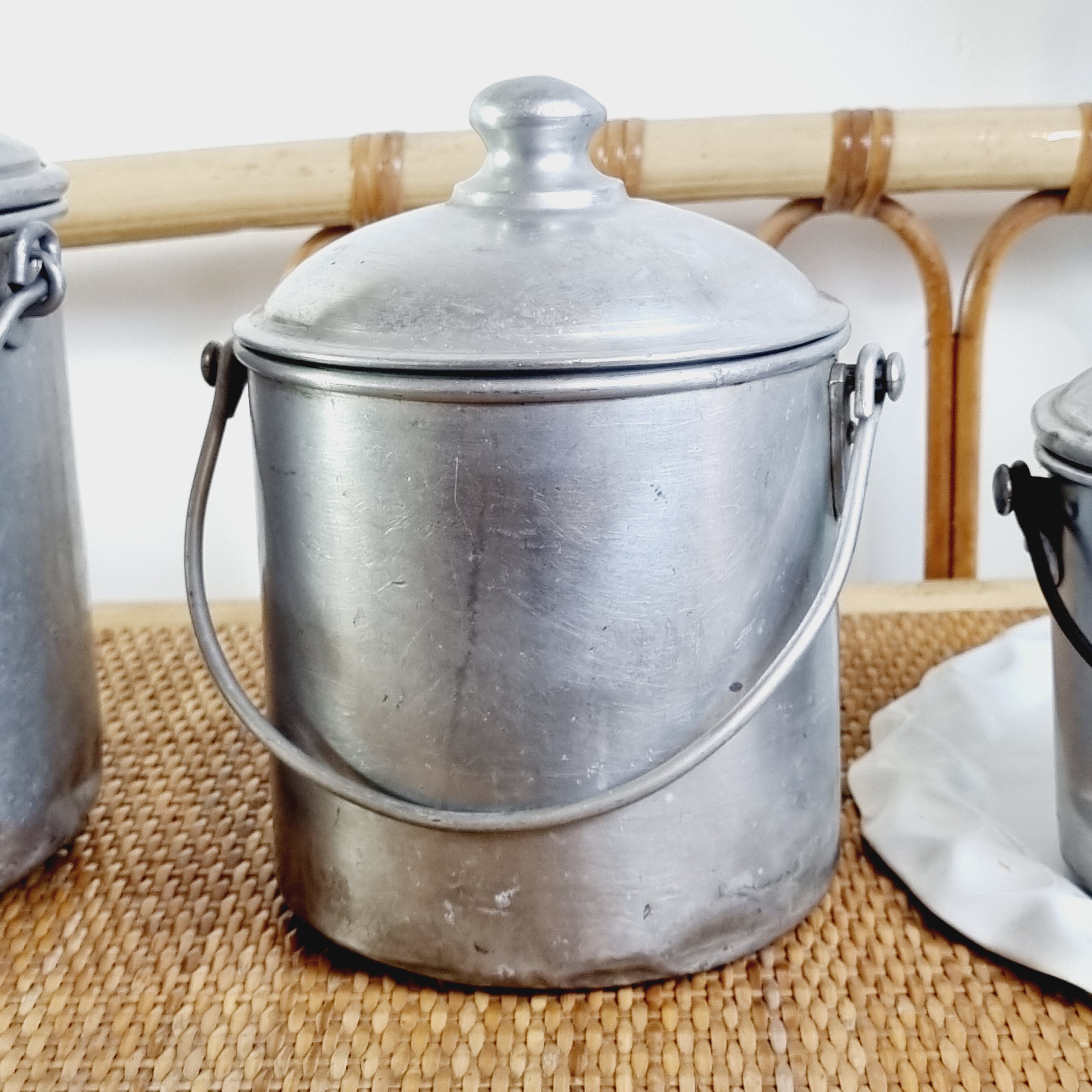 3 mismatched milk jars