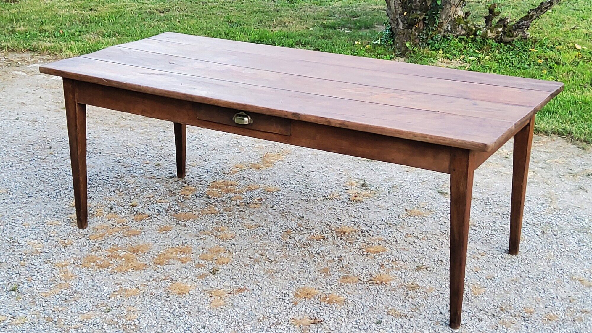 Oak farmhouse table nineteenth century feet spindles 2 drawers 199cm