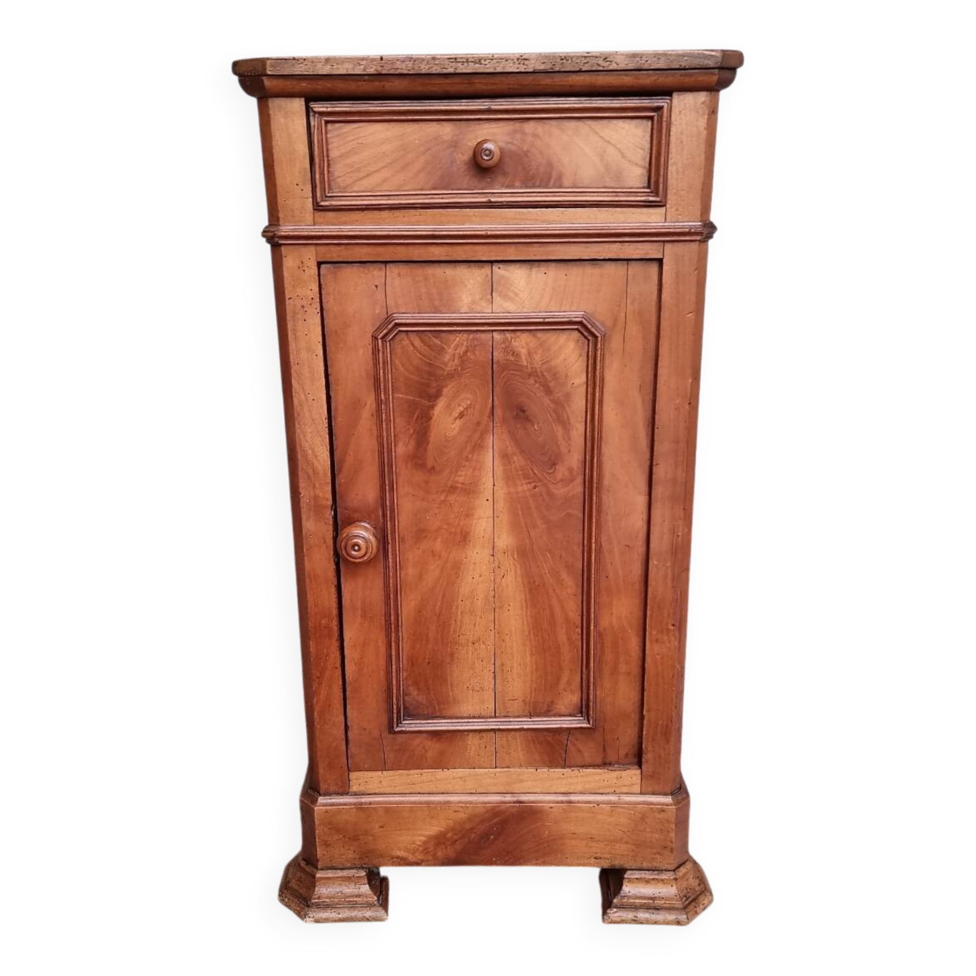 Blond solid cherry and veneer bedside table, Louis Philippe, period X.