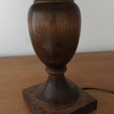 Vintage lamp with wooden base and wool and plant shade