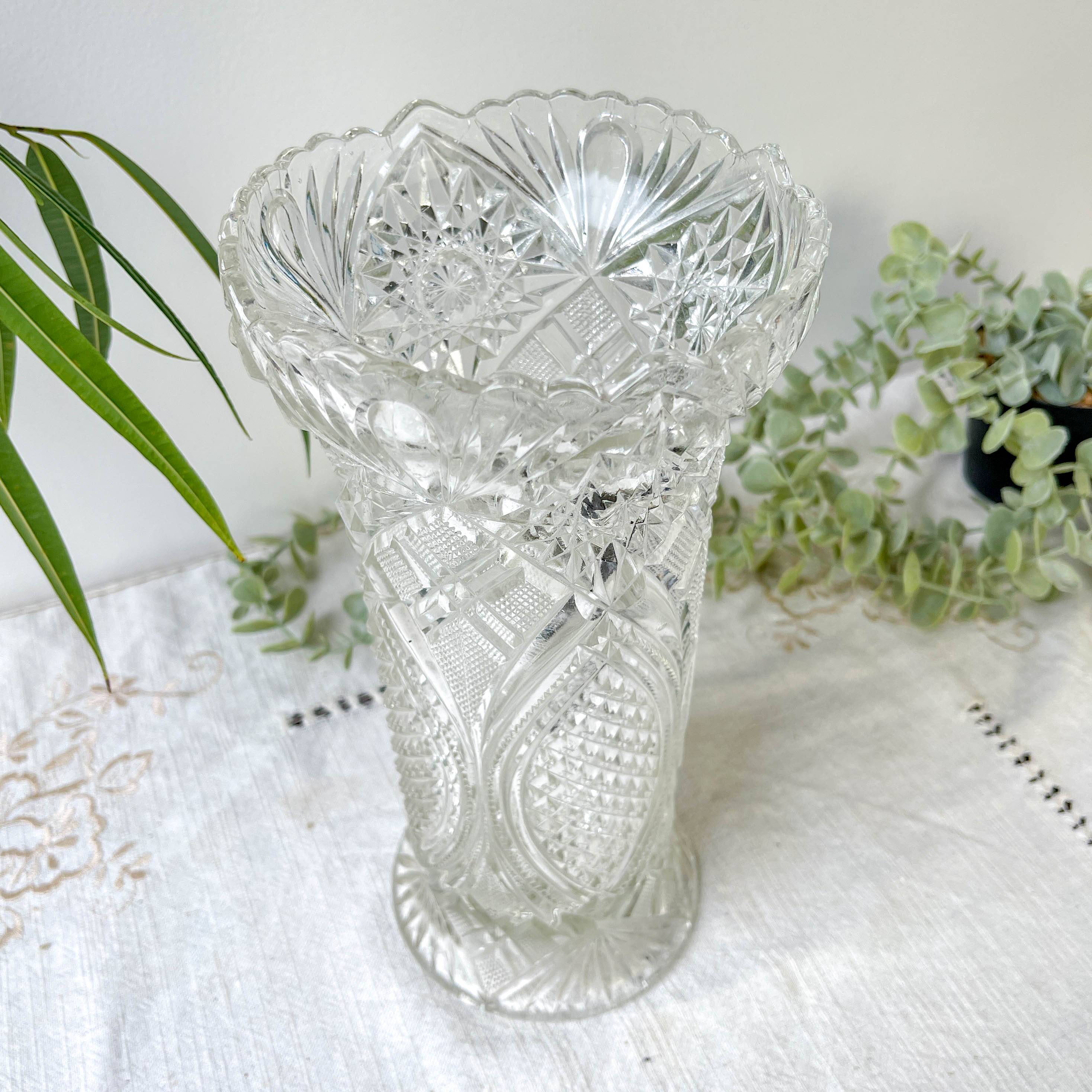 Vase vintage en verre motif géométrique