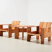 Gerrit Rietveld Pair of Crate Chairs + Table for Cassina 1934/ 1979
