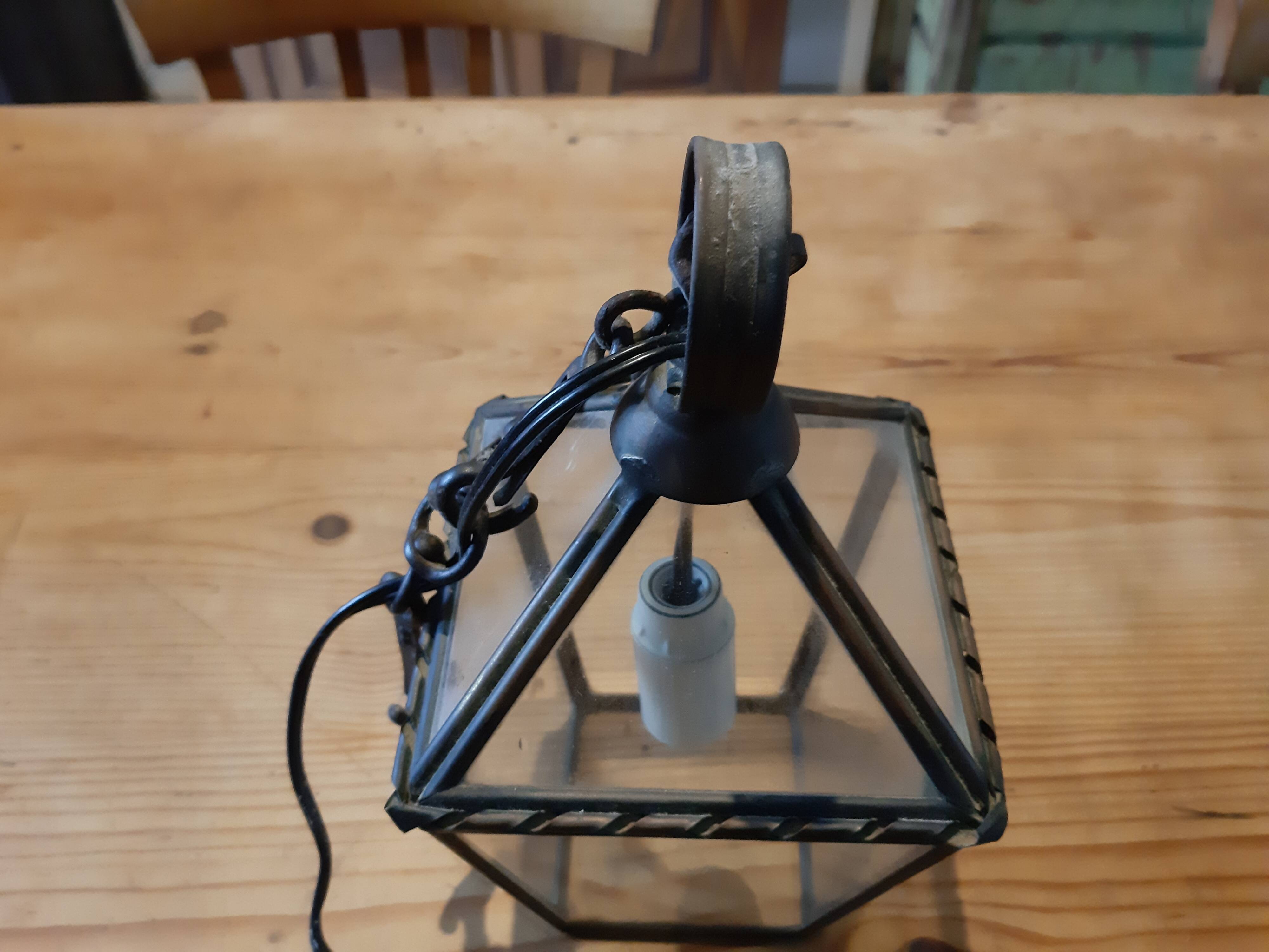 Brass and glass hanging lamp