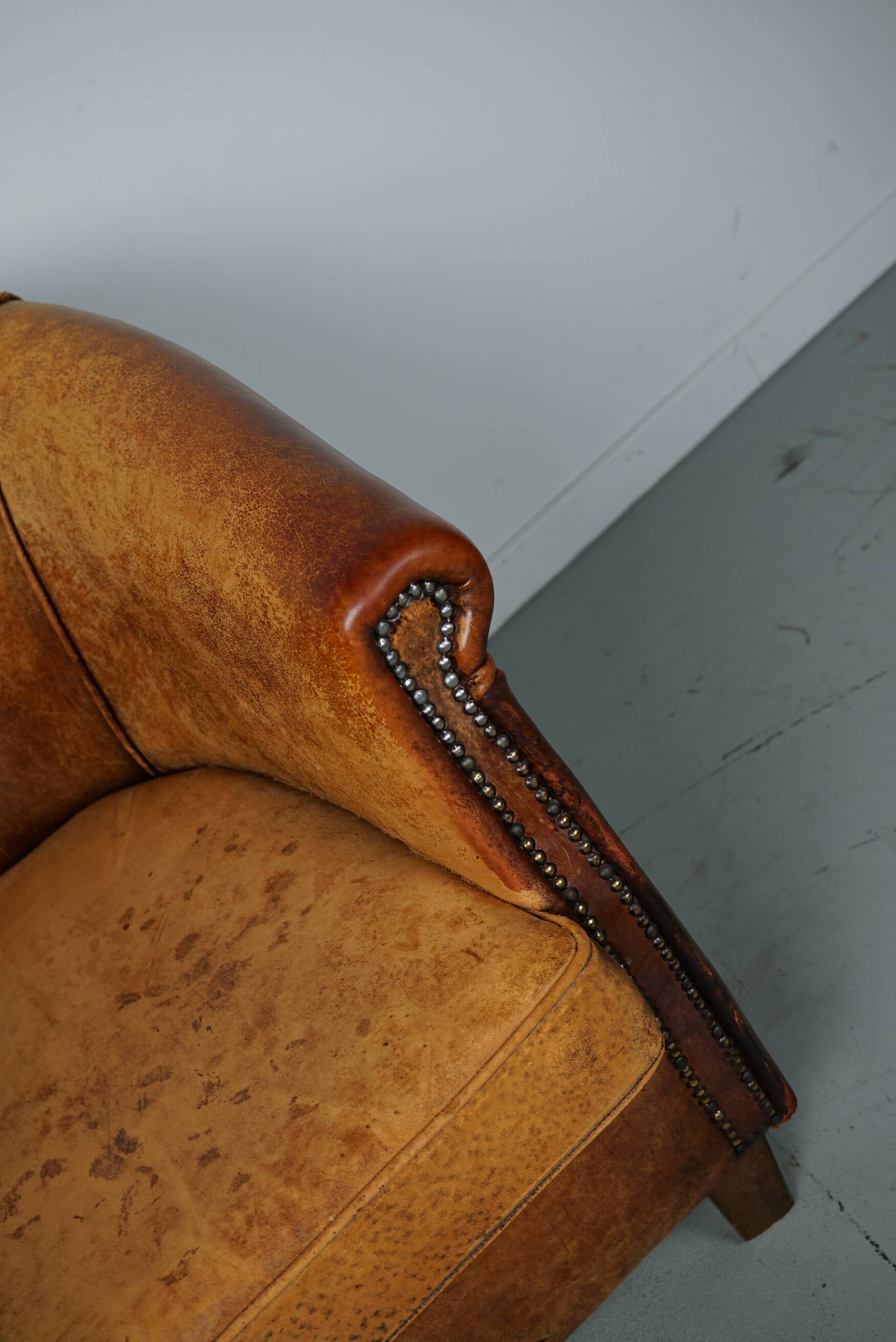 Vintage dutch cognac colored leather club chair