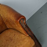 Fauteuil club vintage en cuir couleur cognac, pays-bas