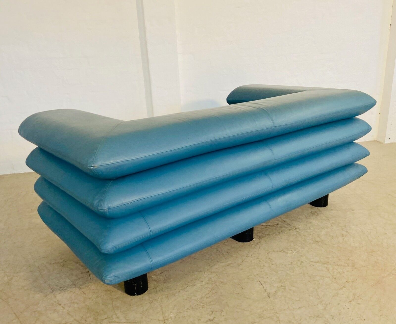 Vintage retro Swedish 2 seater turquoise leather sofa