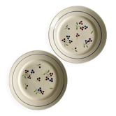 2 assiettes plates vintage avec décor cerises colorées