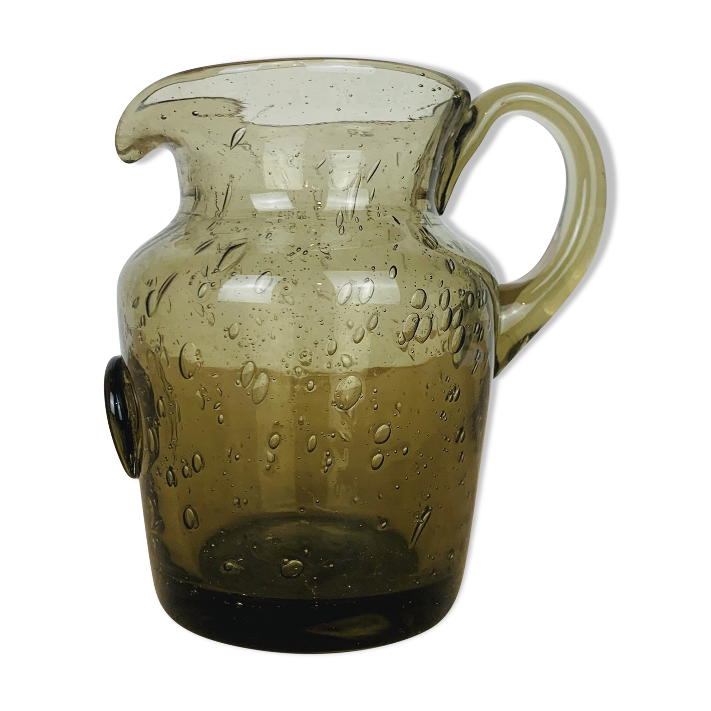 Vintage smoked bubbled glass pitcher