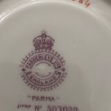 Duo of cup and saucer adderleys england bone china purple décor