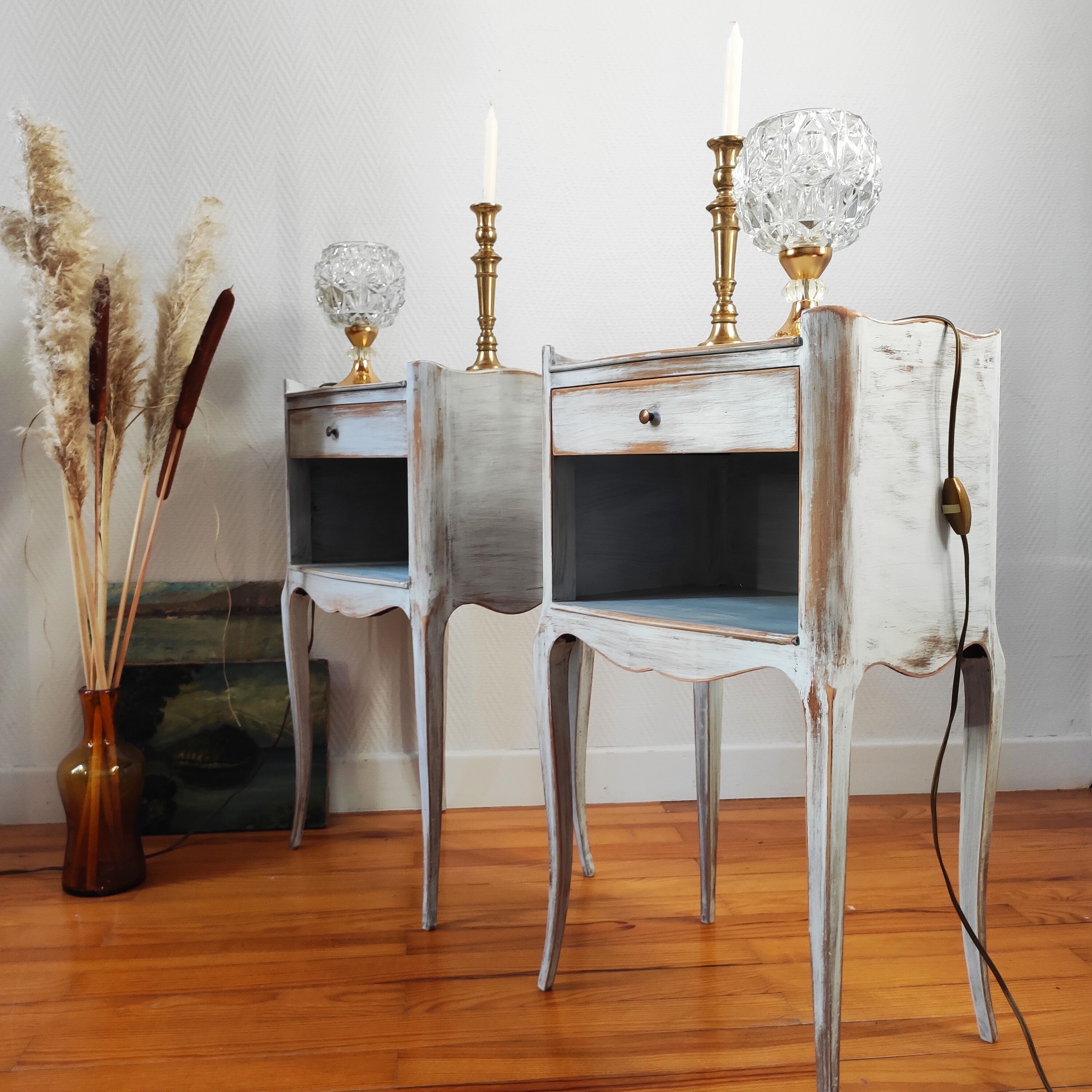 Pair of patinated bedside tables