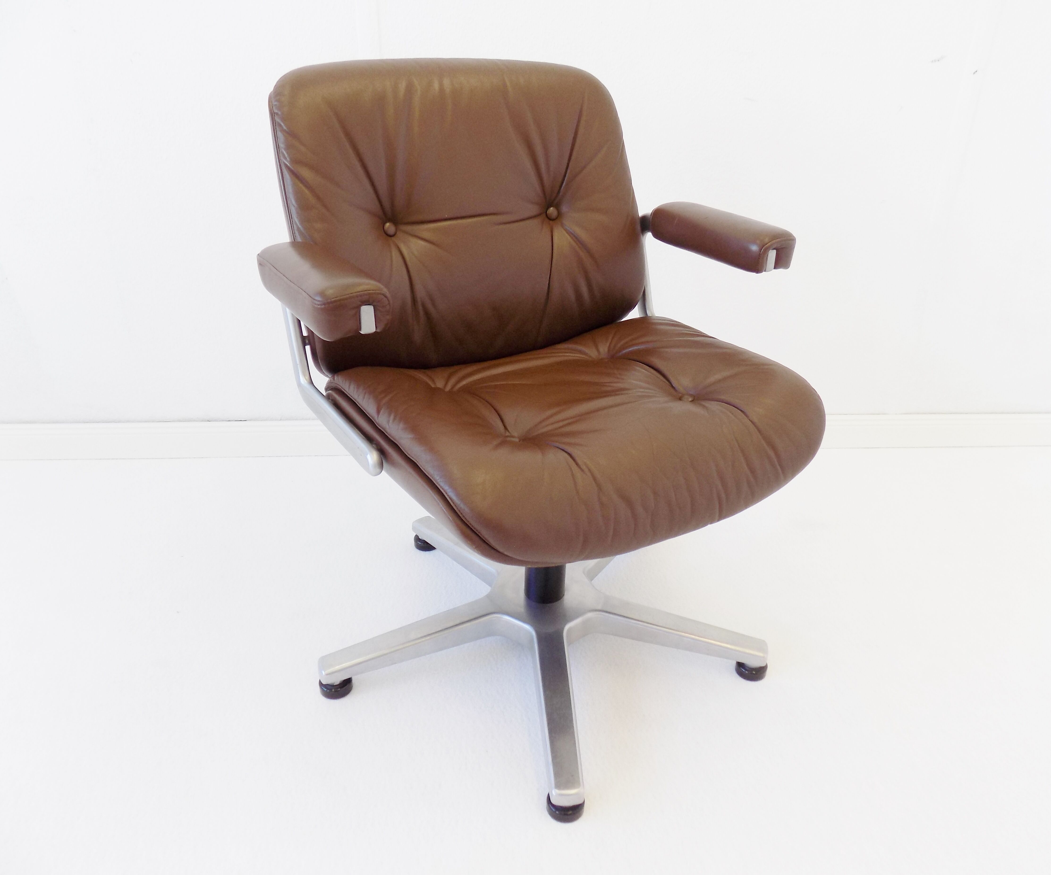 Martin Stoll brown leather office chair by Karl Dittert