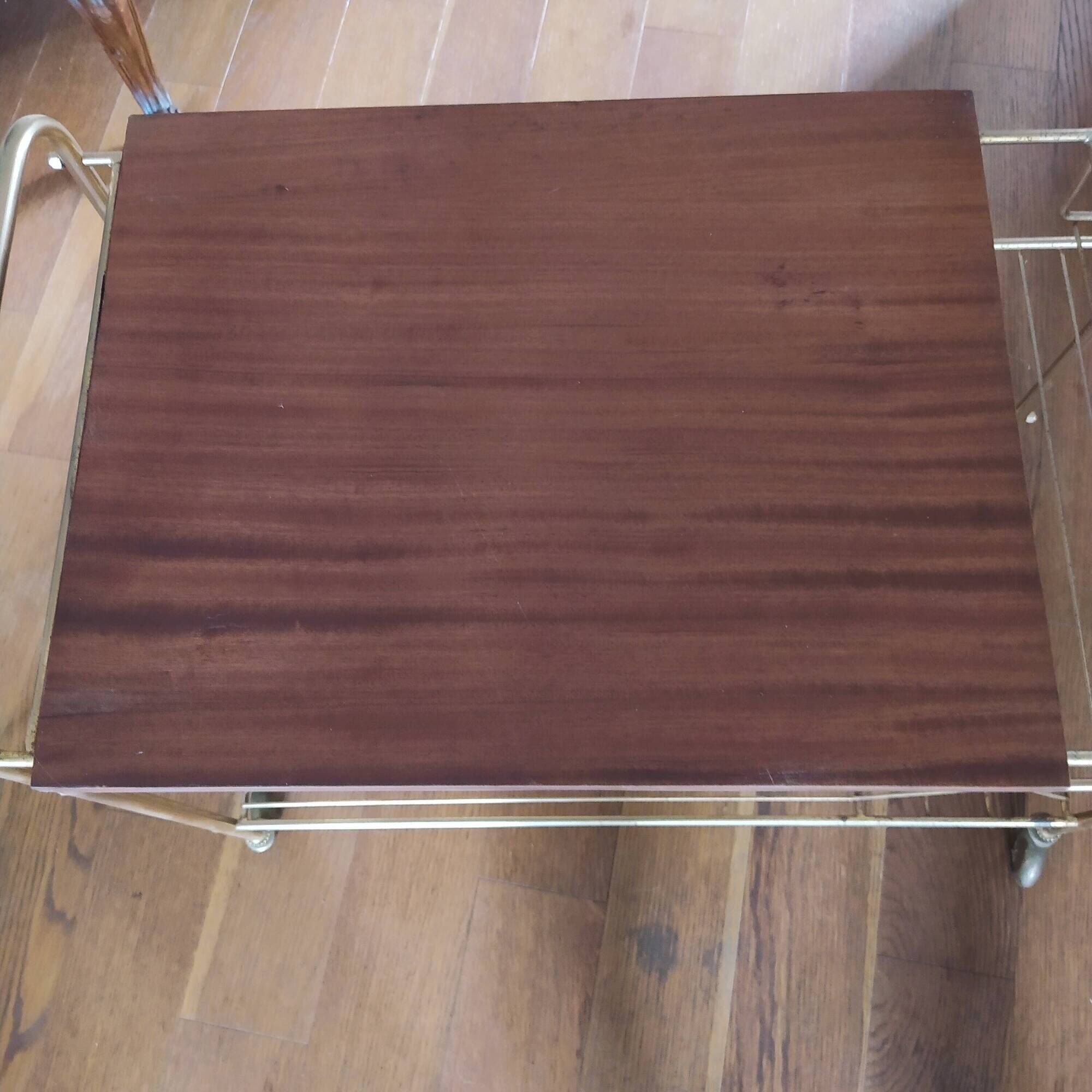 wooden and brass vinyl door trolley from the 1960s/1970s