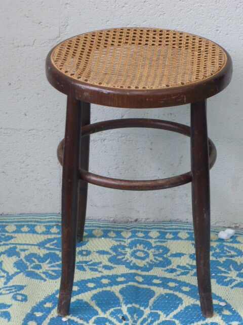 Stool Bistro, caned in varnished wood and former strapping