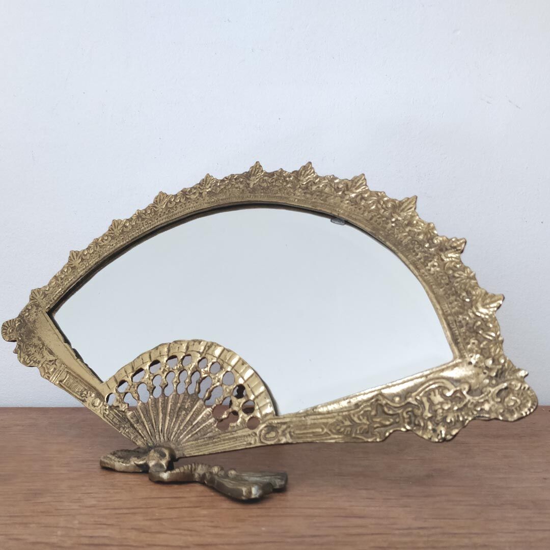 Bevelled mirror brass fan 38x20cm