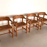 Rainer Daumiller Dining Chairs in Pine and Paper Cord, 1970s