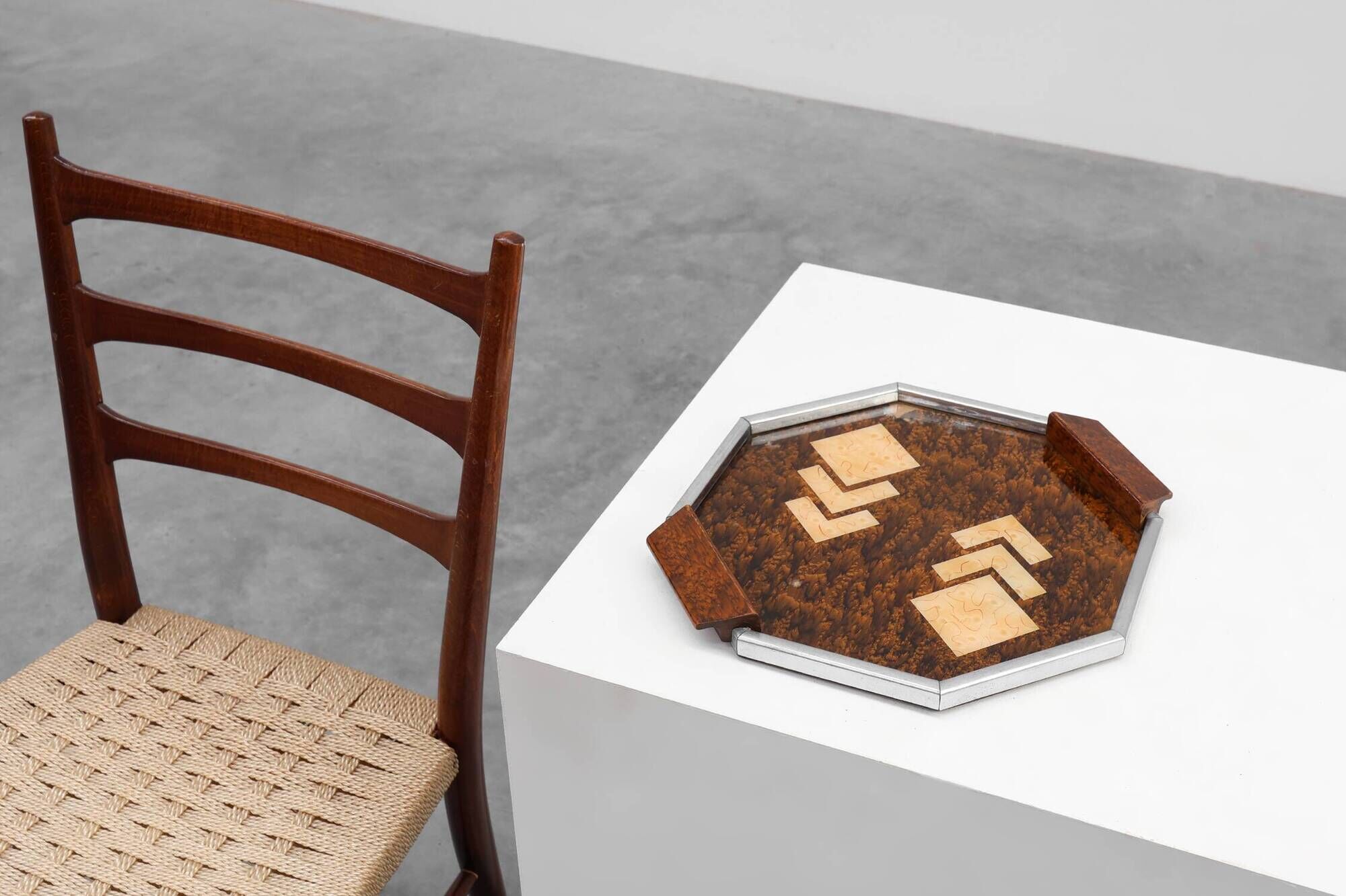 Art Deco Whiskey Tray in Metal and Wood, Belgium 1920s