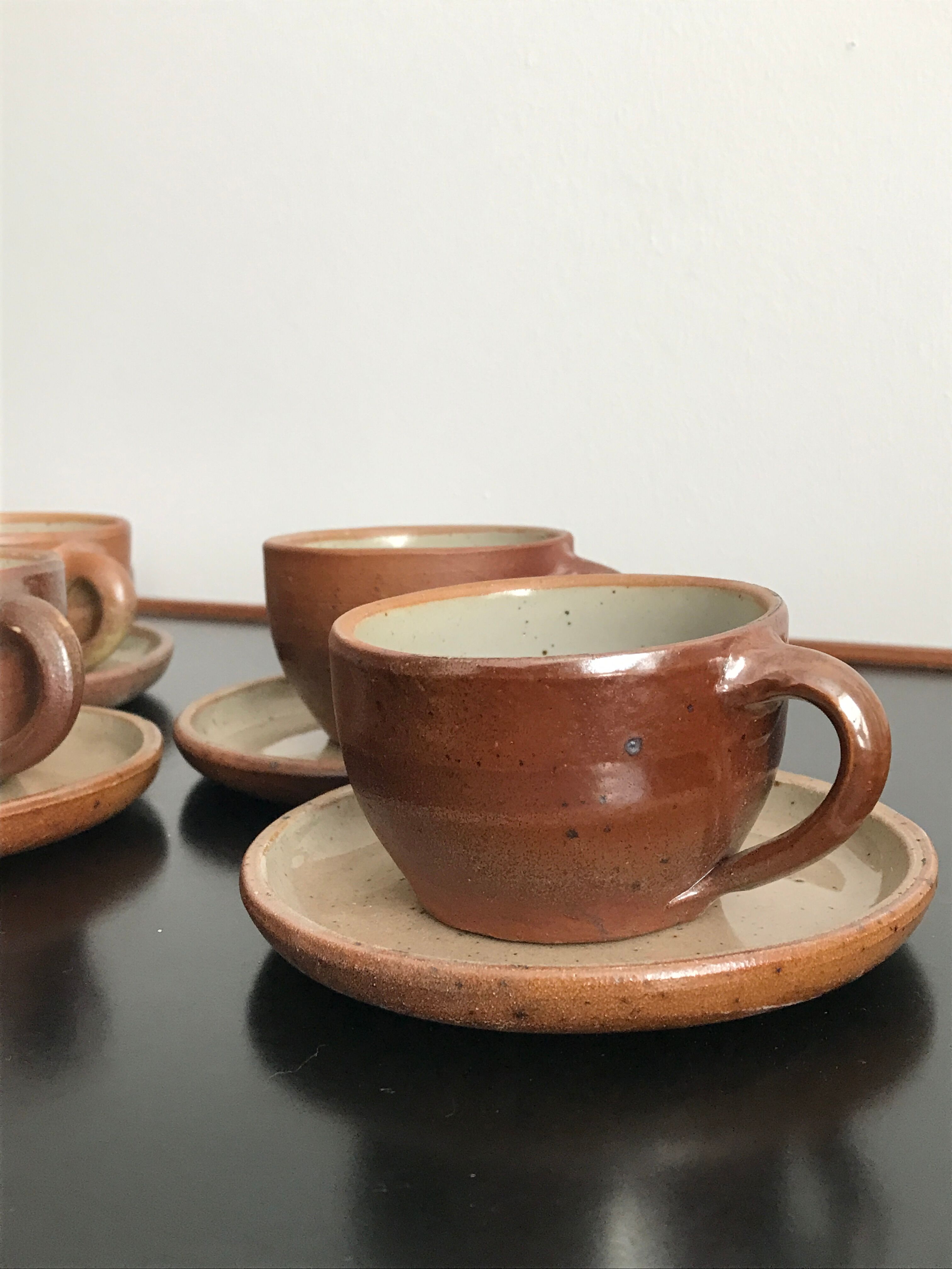 Coffee cups and under cups in gres vintage 1970s - set of 4 cups and under cup