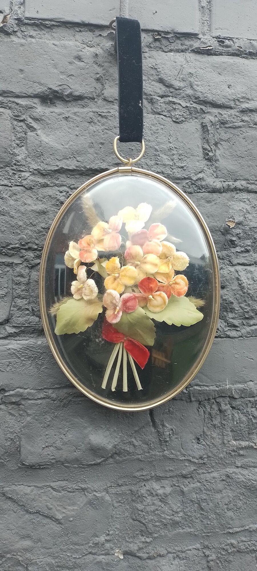Dried flowers under glass metal frame 60' vintage