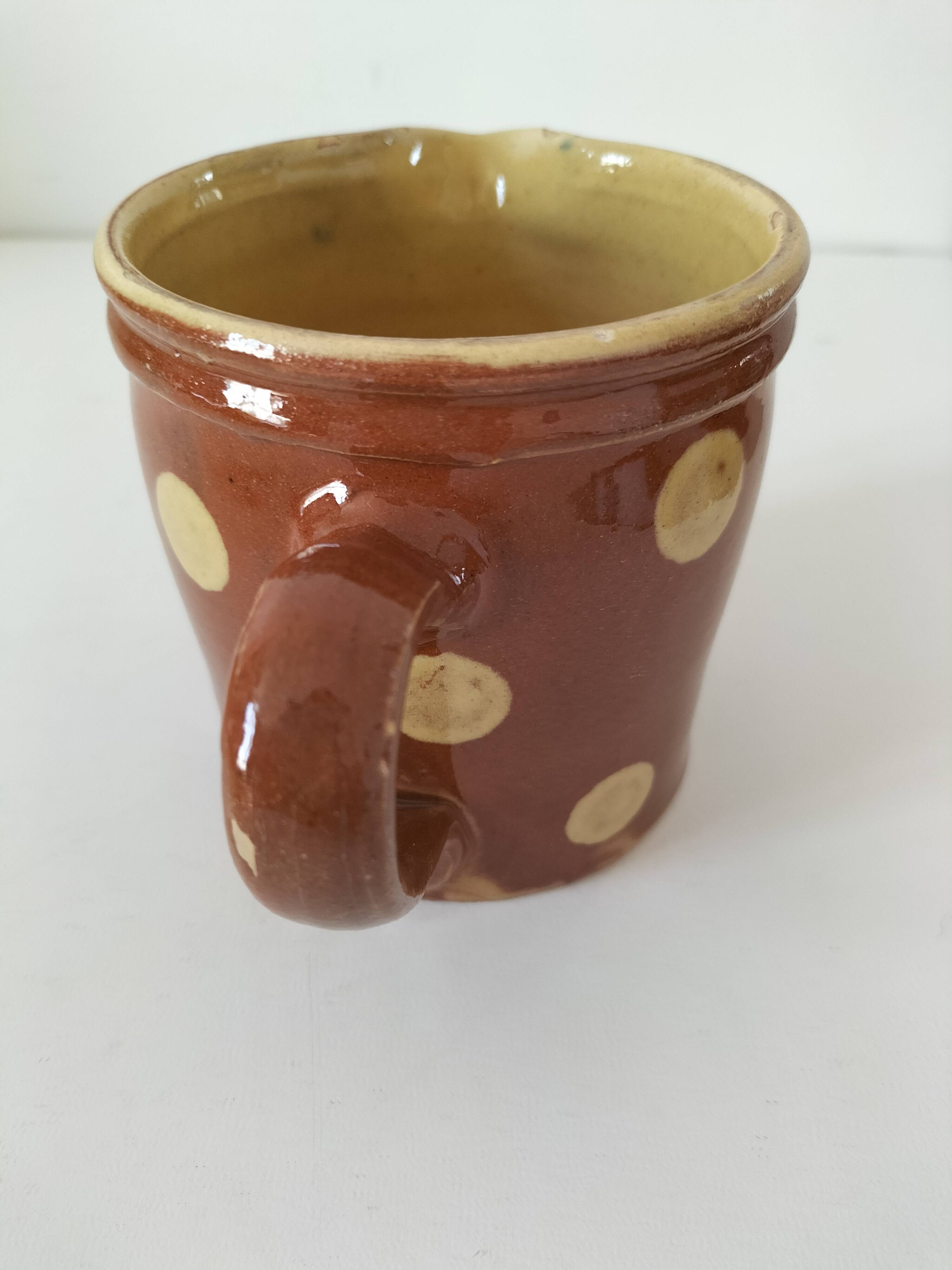 Small caramel milk jug with polka dots – Vintage Savoyard pottery