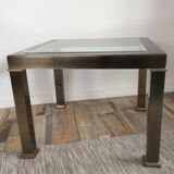 Table basse vintage en laiton et verre biseauté