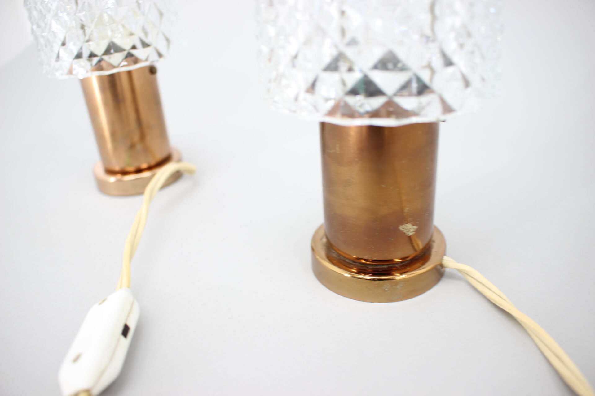 1970s pair of copper table lamps by kamenický šeno, czechoslovakia