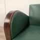 Pair of Art Decò armchairs in walnut and green leather, 1940