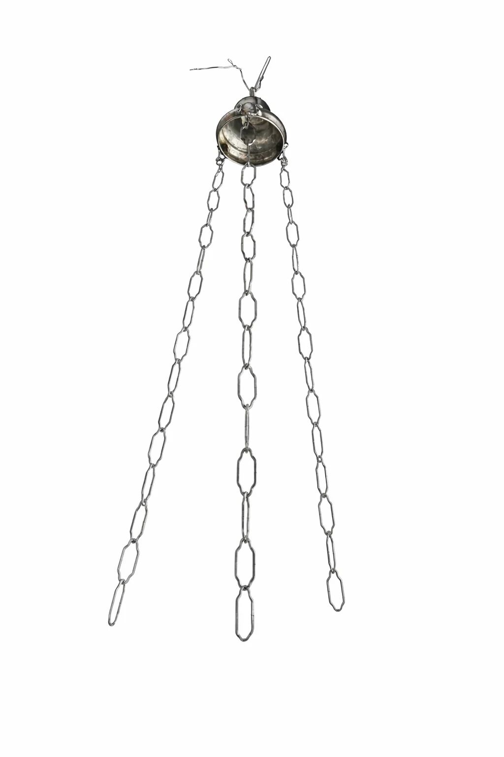 Ancient sanctuary lamp, silver-plated brass, winged angel, 130 cm.
