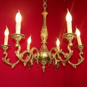 French art nouveau style quality bronze 6 light chandelier