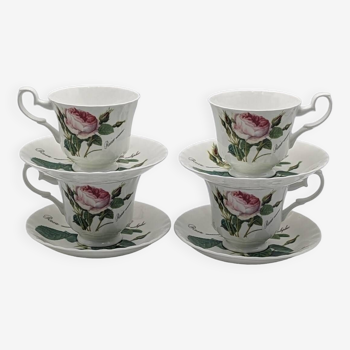 4 tasses à thé Redouté Roses Roy Kirkham porcelaine anglaise