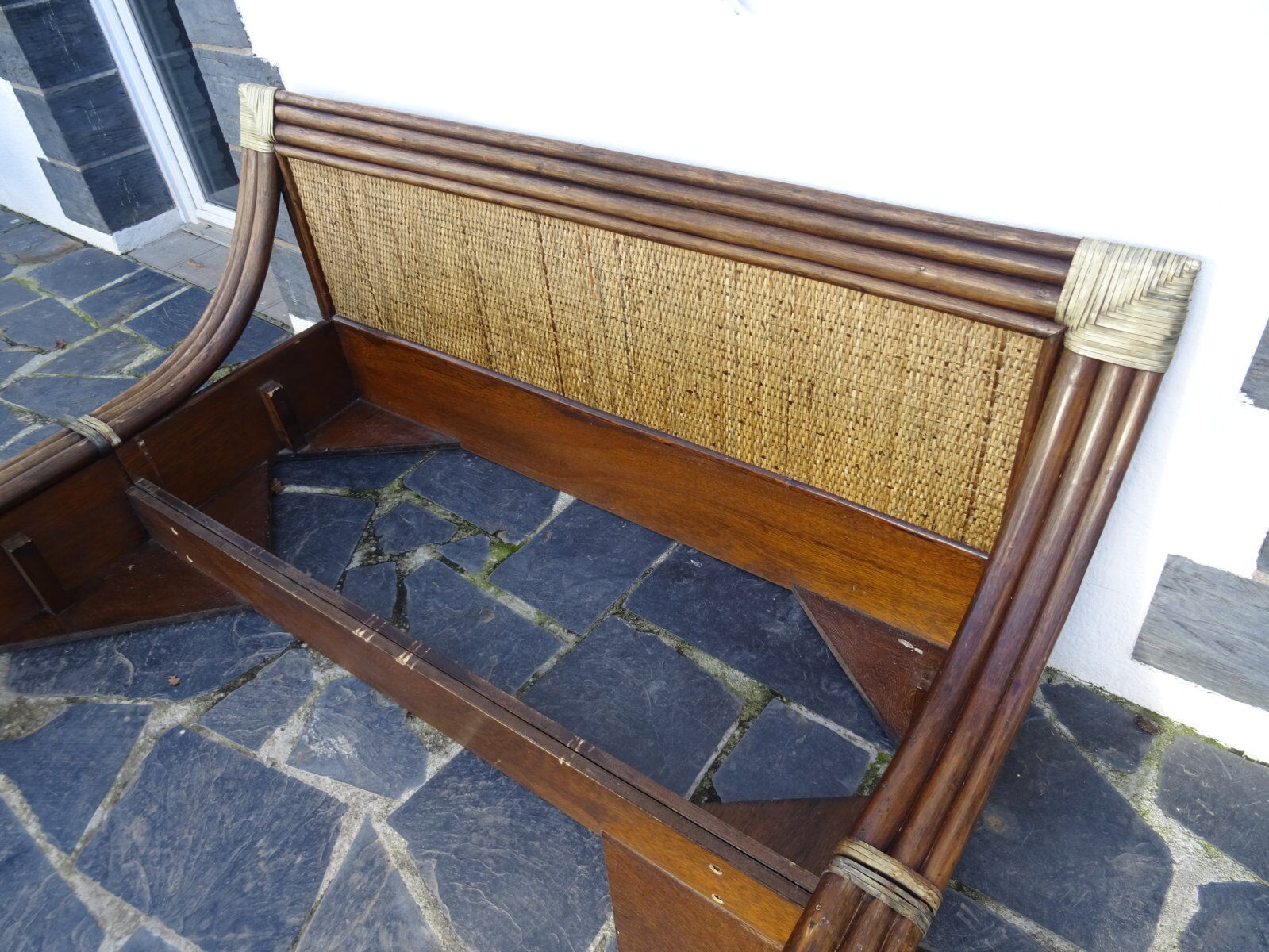 Lit double bambou et rotin années 80