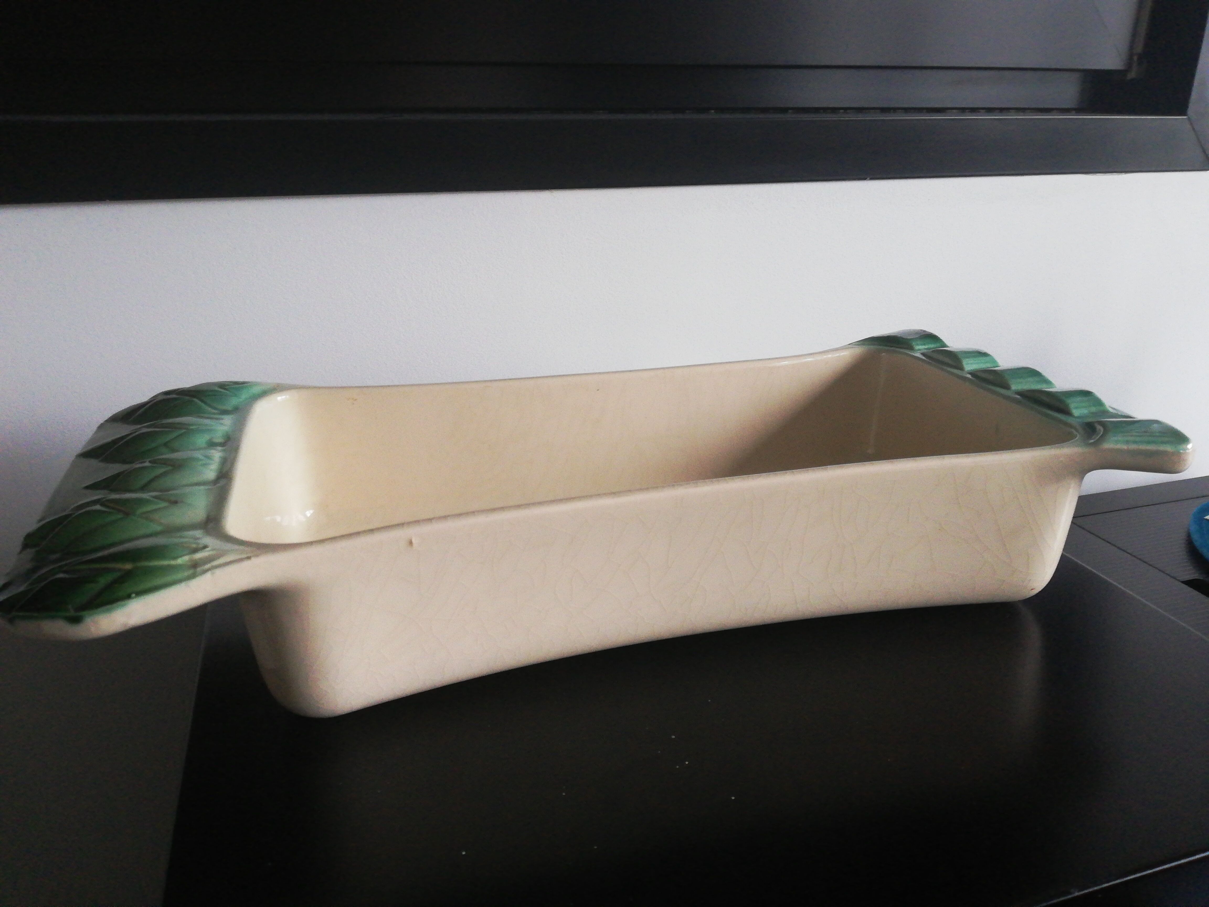 Earthenware terrine-shaped asparagus dish