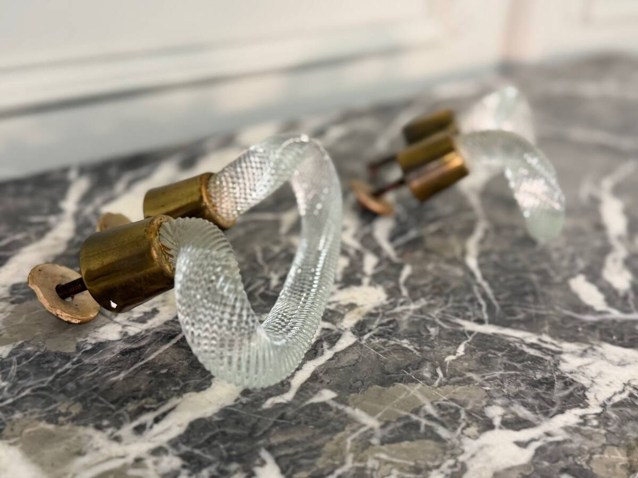 Pair of Murano glass and brass handles, Venice circa 1930