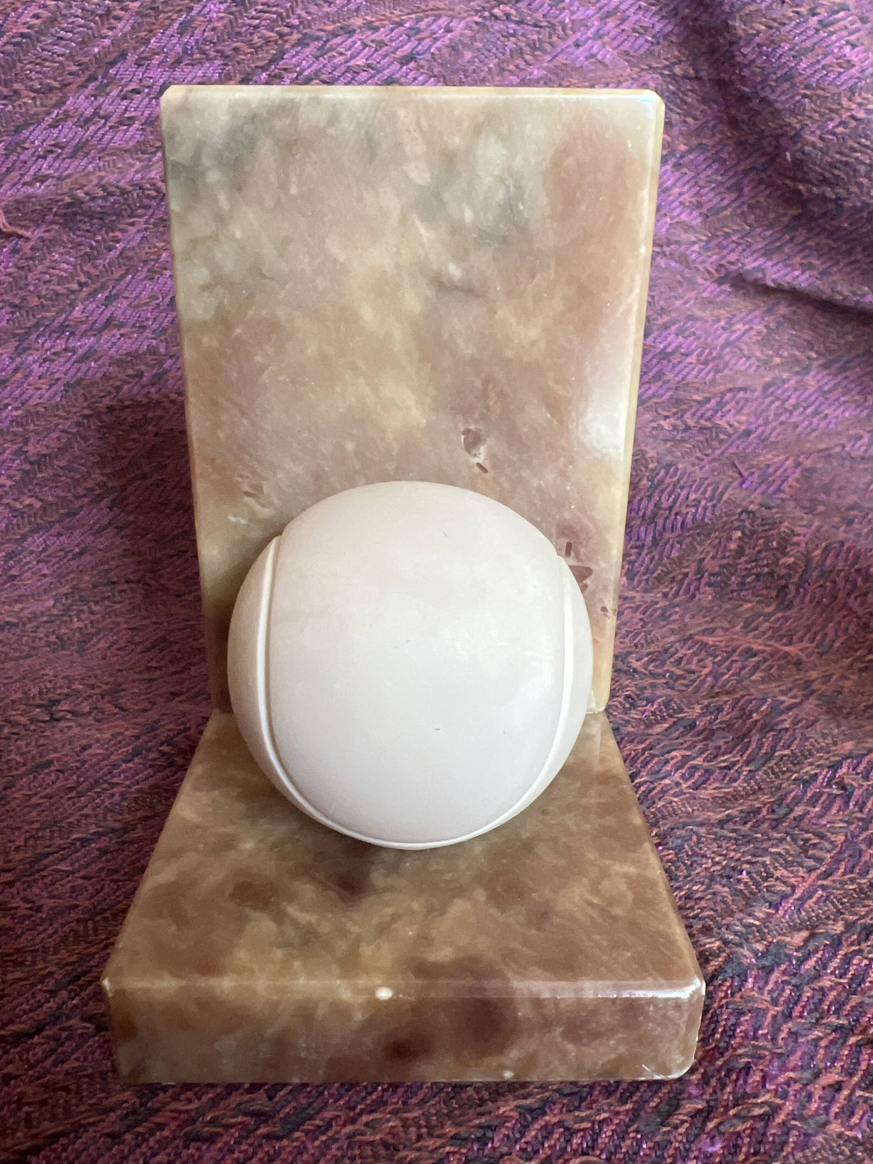 Vintage Italian alabaster bookends "Tennis Ball"